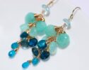 Aqua Blue Amazonite with Topaz, Apatite, Chalcedony Dangle Gemstone Earrings in Gold Filled