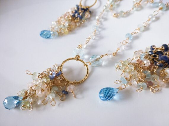 Aquamarine Necklace with Blue Topaz Statement Necklace in Gold Filled