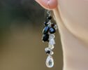 Black Tourmaline and Rock Crystal Quartz Silver Dangle Earrings