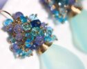Blue Chalcedony Cluster Earrings with Topaz, Tanzanite and Apatite