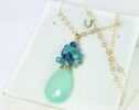 Blue Chalcedony Pendant Necklace with Topaz, Tanzanite and Apatite