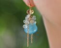 Blue Chalcedony with Aquamarine Gemstone Cluster Earrings in Gold Filled