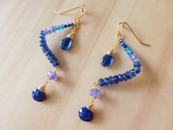 Blue Kyanite with Lapis and Tanzanite Dangle Earrings in Gold Filled