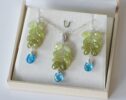 Blue Topaz with Grossular Garnet Pendant Necklace and Earrings Jewelry Set