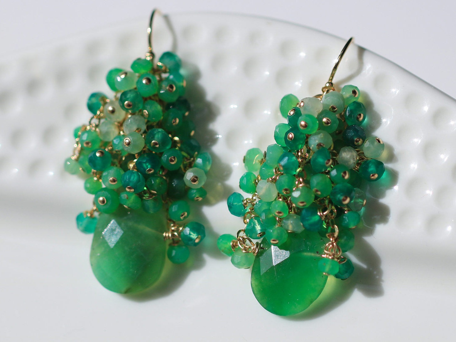 Green Chrysoprase Cluster Earrings in Gold Filled