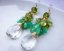 Green Chrysoprase with Olive Peridot and Light Green Amethyst Dangle Cluster Earrings