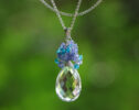 Huge Natural Rock Crystal Briolette with Tanzanite and Apatite Silver Pendant Necklace