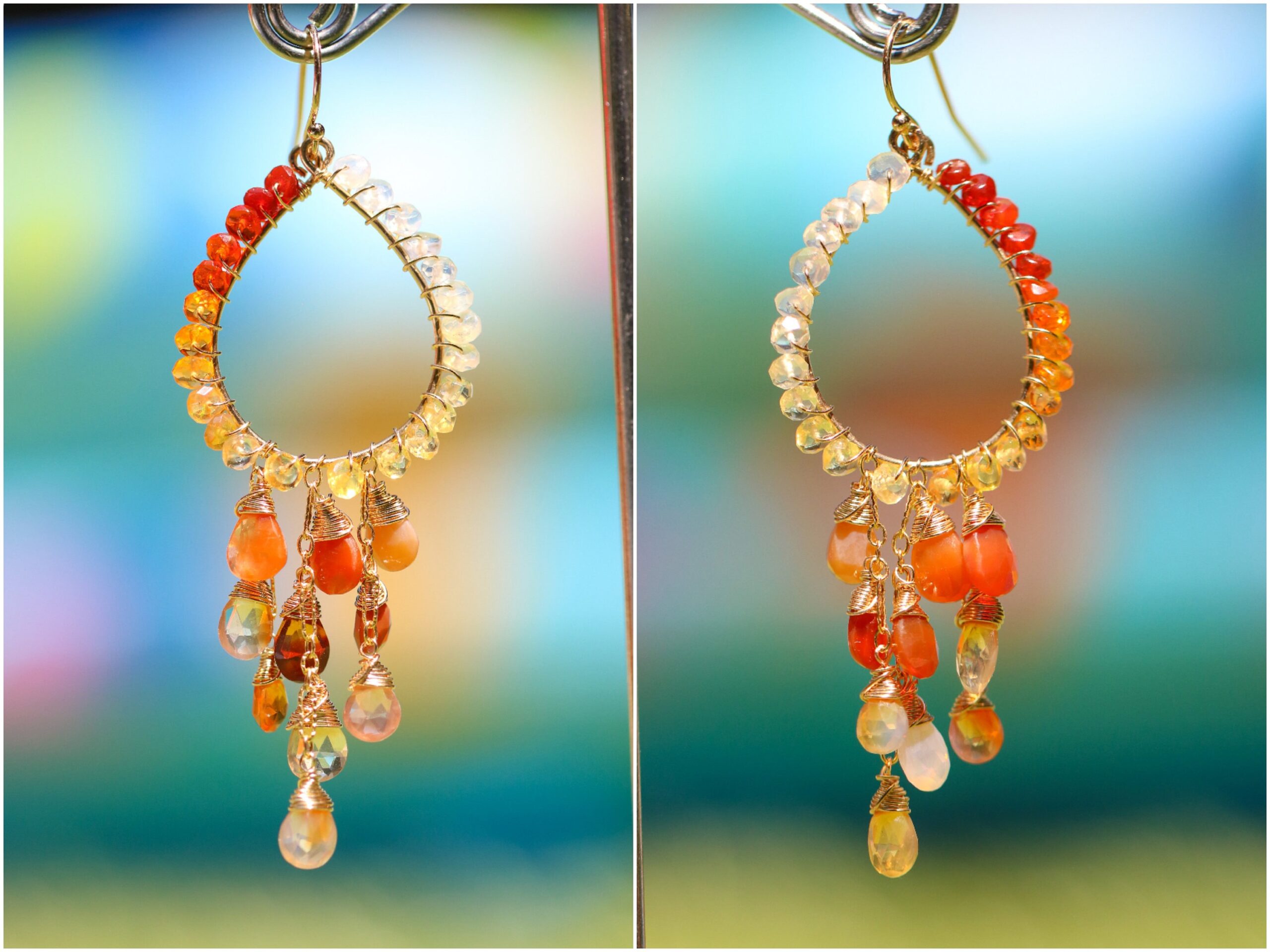 Mexican Fire Opal Chandelier Earrings in Gold Filled