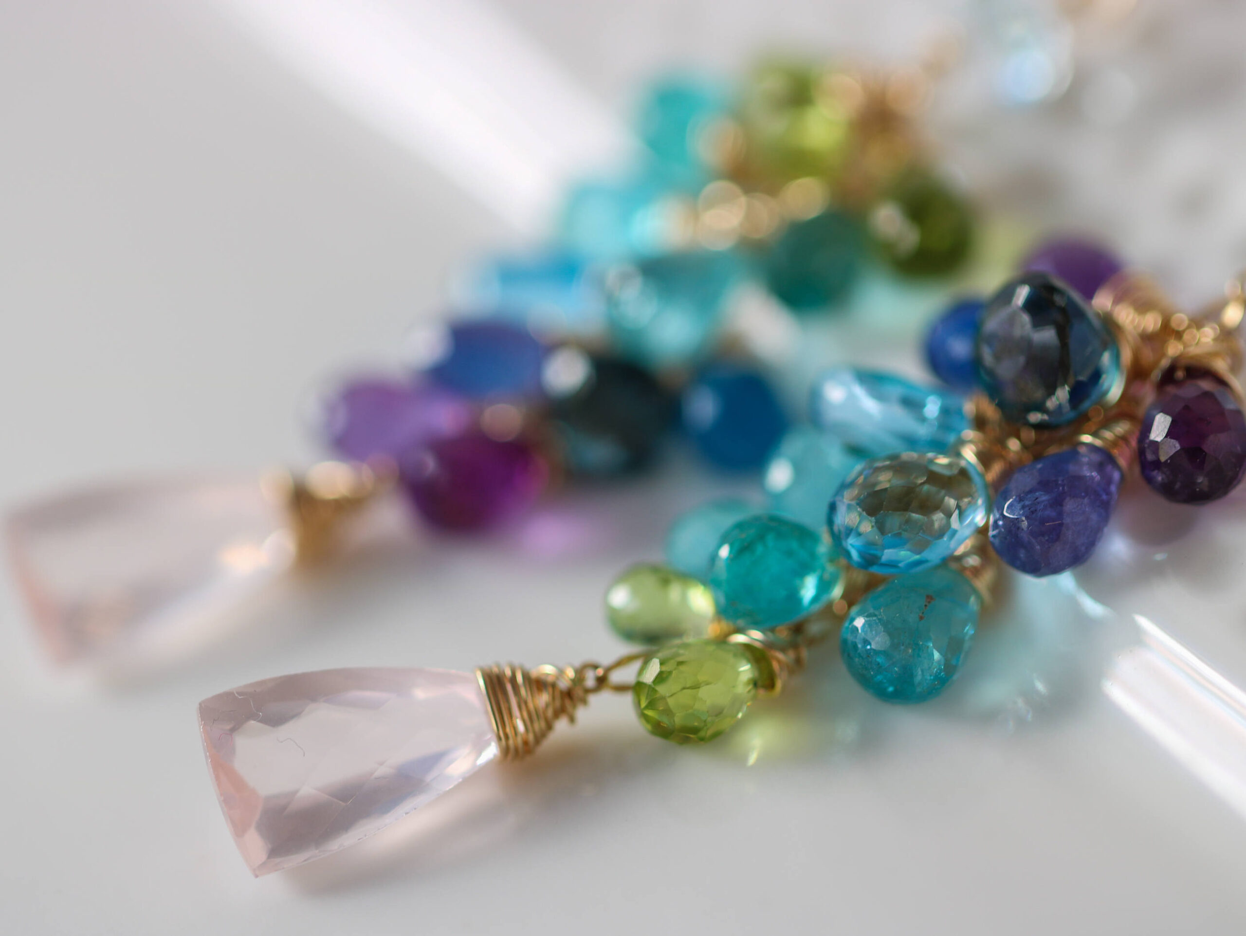 Mismatch Purple-Blue Ombre Colorful Gemstone Earrings