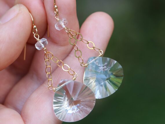 Natural Rock Crystal Quartz Dangle Earrings in Gold Filled