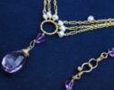 Pink Amethyst Statement Necklace with Pearls in Yellow Gold