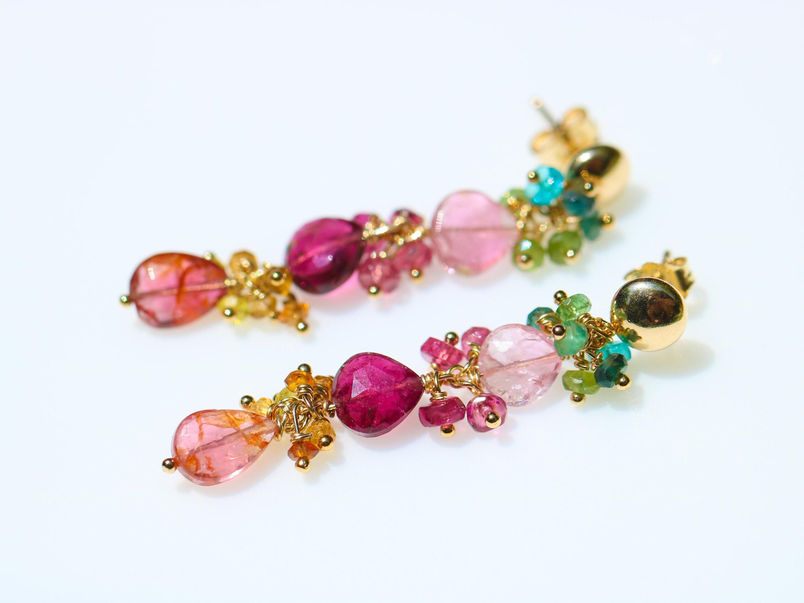 Pink, Green and Blue Tourmaline Small and Dangle Post Earrings in Gold Filled