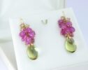 Pink Sapphire Earrings with Huge Natural Lemon Topaz briolettes, Statement Cluster Earrings