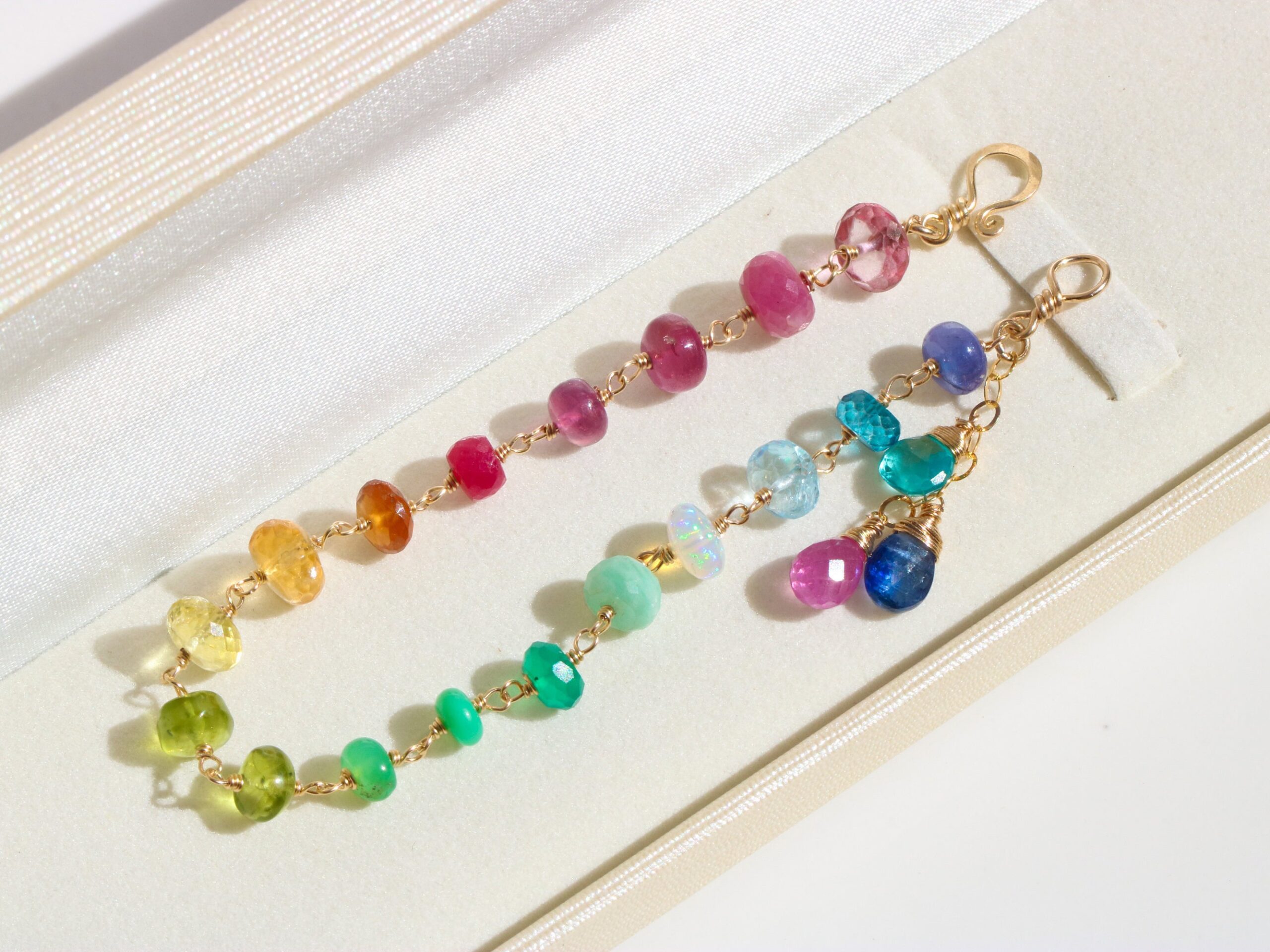 Rainbow Precious Gemstone Bracelet Wire Wrapped in Gold Filled