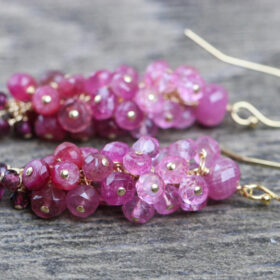 The Pink Tulip Earrings – Red Ruby, Garnet, Pink Tourmaline, Pink Sapphires and Pink Topaz Cluster Earrings