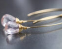Rose Quartz Earrings, Handmade Open Hoop Gold Filled Earrings with Gemstone Drops