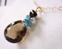 Smoky Quartz Large Pendant with Blue Topaz and Blue Apatite Gemstones in Gold Filled