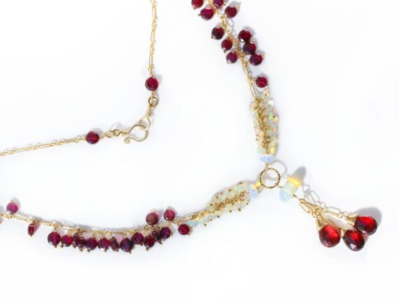 Semi Precious Gemstone Necklace with Red Garnet and Ethiopian Opals