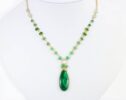 Luxury Malachite Necklace with Emeralds, Statement Rosary Necklace in Gold Filled