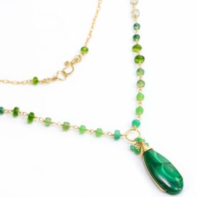 The Millenium Necklace – Luxury Malachite Necklace with Emeralds, Statement Rosary Necklace in Gold Filled