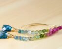 Watermelon Tourmaline and Moss Kyanite Earrings, Handmade Open Hoop Gold Filled Earrings with Gemstone Drops