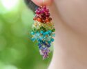 Colorful Rainbow Cluster Earrings, Gemstone Gold Filled Statement Earrings
