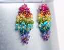 Colorful Rainbow Cluster Earrings, Gemstone Gold Filled Statement Earrings