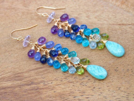 Aqua Blue Amazonite Colorful Gemstone Earrings in Gold Filled