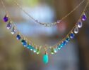 Solid Gold 14K Aqua Blue Amazonite Colorful Gemstone Drop Necklace, Statement Necklace