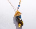 Beer Quartz with Citrine, Golden Rutilated Quartz and Kyanite Cluster Earrings in Gold Filled