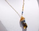 Beer Quartz with Citrine, Golden Rutilated Quartz and Kyanite Cluster Earrings in Gold Filled