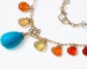 Mexican Fire Opal and Turquoise Gold Filled Drop Necklace