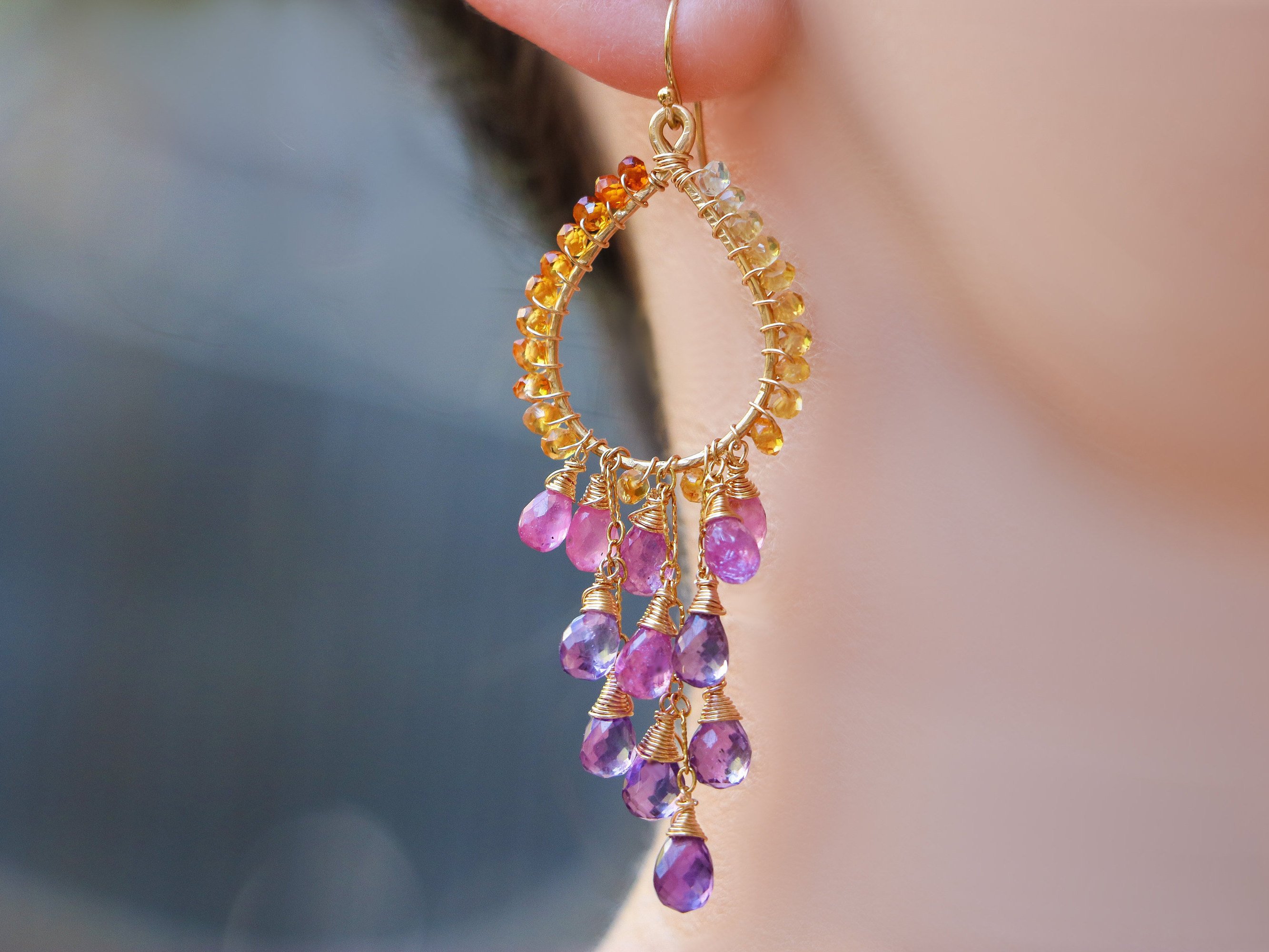 Opal Pink Amethyst Topaz Sapphire Earrings Bridesmaids Earrings Pink Crystal Chandelier Teardrop Earrings ANNIE C