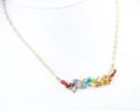 Rainbow Gemstone Bar Necklace Wire Wrapped in Gold Filled