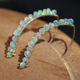 The Stardust Earrings – Ethiopian Opal Threader Open Hoop Earrings in Gold Filled