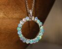 Ethiopian Opal Wire Wrapped Gemstone Hoop Pendant in Silver