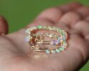 Solid Gold 14K Ethiopian Opal Wire Wrapped Gemstone Hoop Earrings