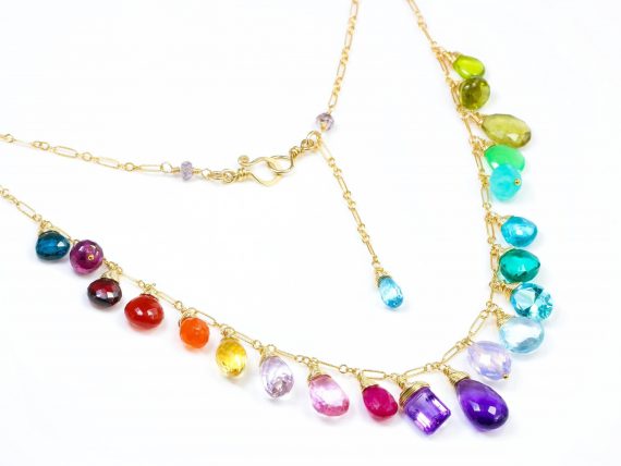 Lucy Gemstone Beaded Charm Necklace Base in Rainbow Multi main image 1