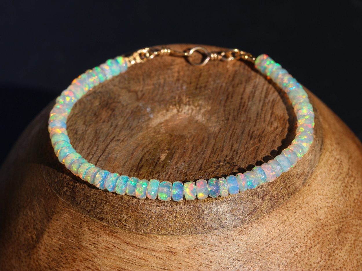 Solid Gold 14K Welo Opal Bracelet, Ethiopian Opal Bracelet Valltasy