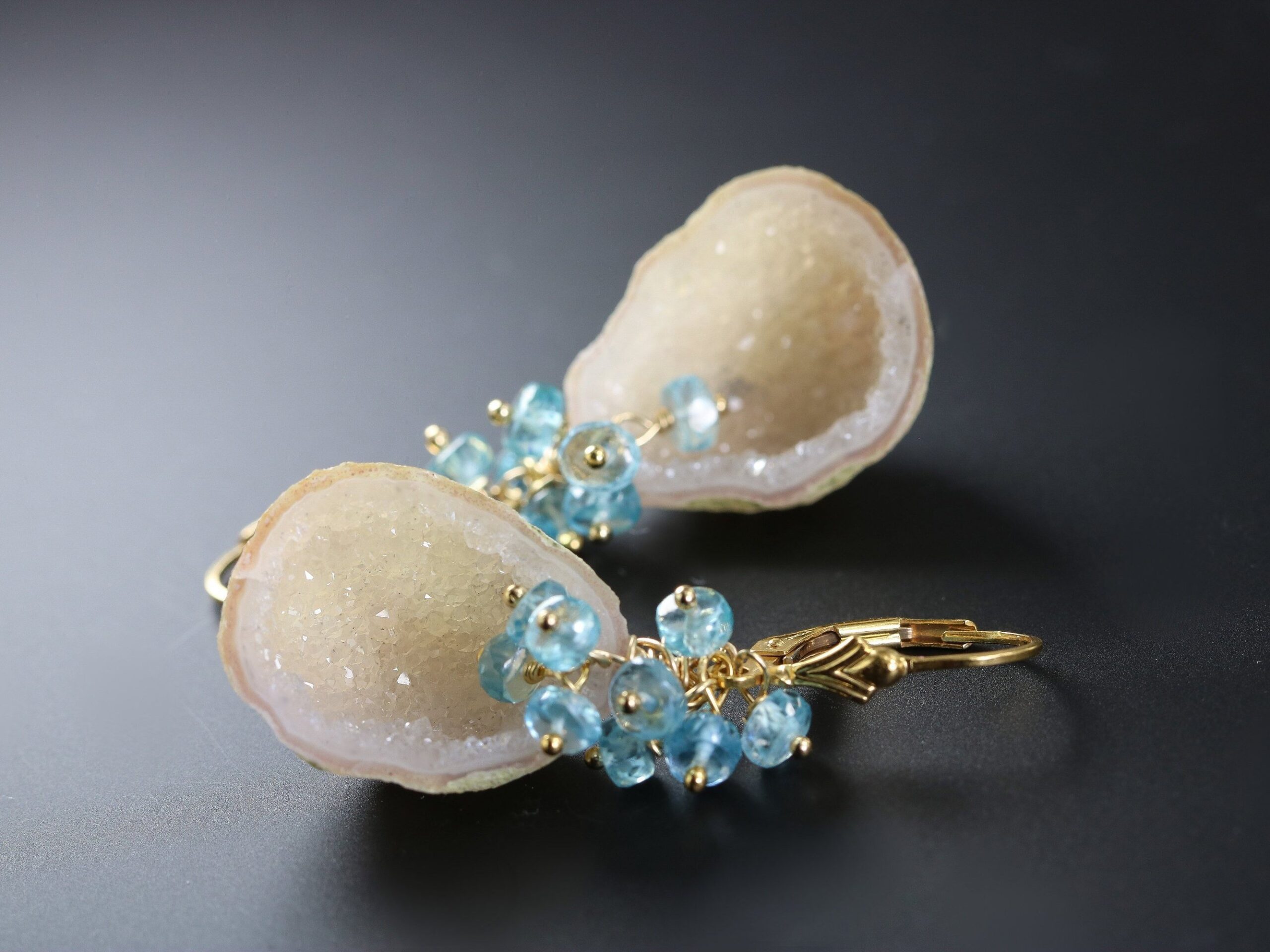 Me-Not Earrings - Cream Mini Geode Tabasco Earrings in 14K Gold Filled, One of a Kind
