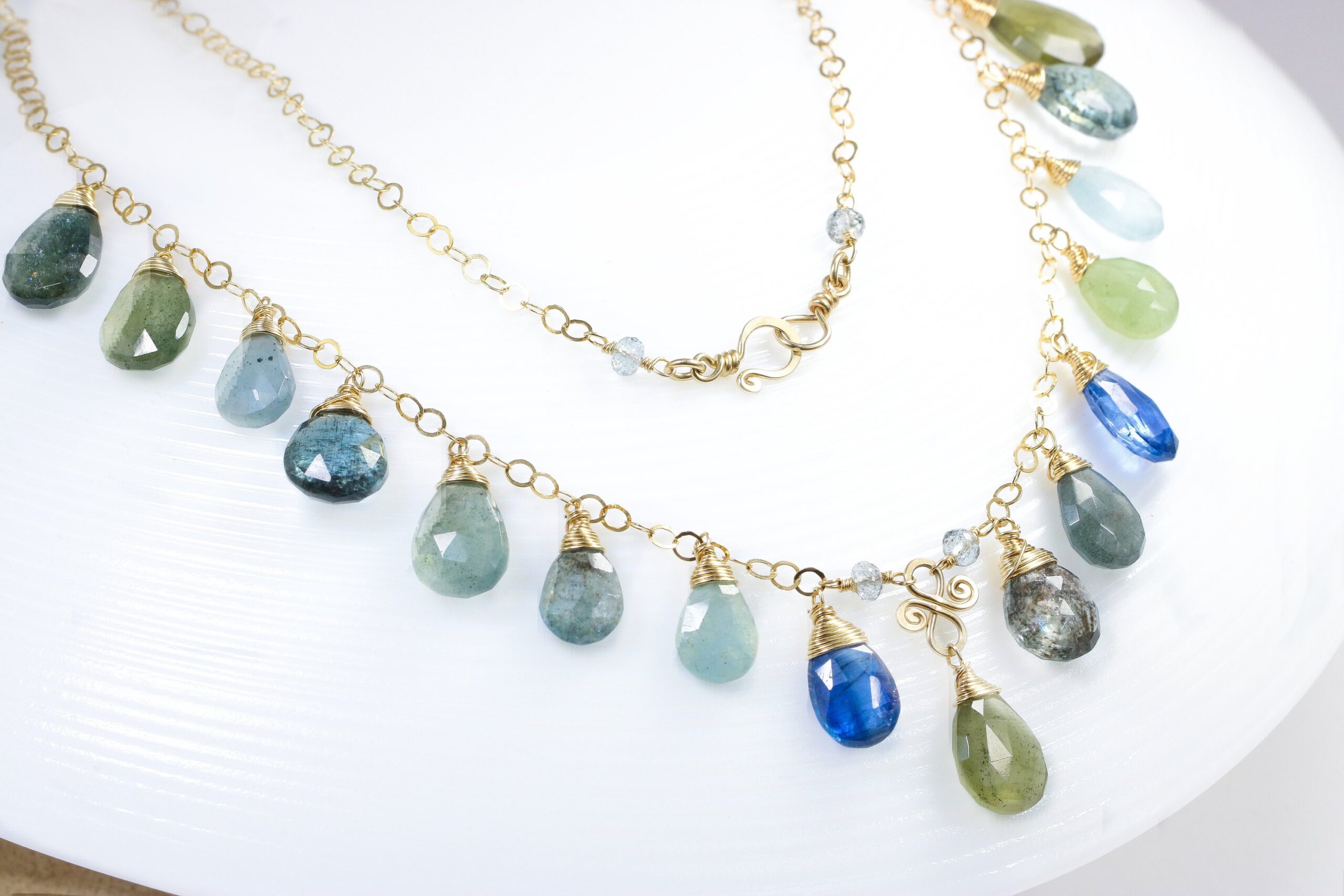 Moss Aquamarine and Kyanite Statement Drop Necklace, One of a Kind