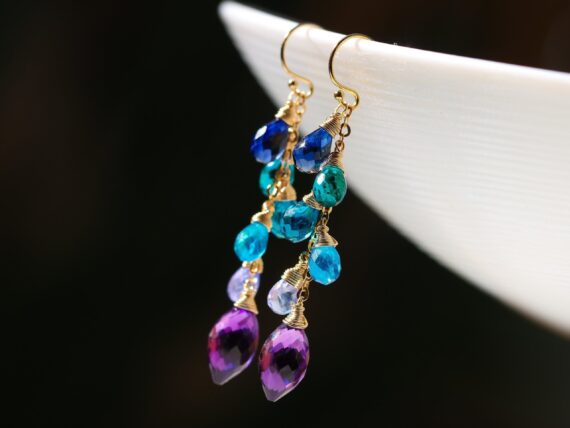 Multi Gemstone Colorful Earrings Wire Wrapped in Gold Filled