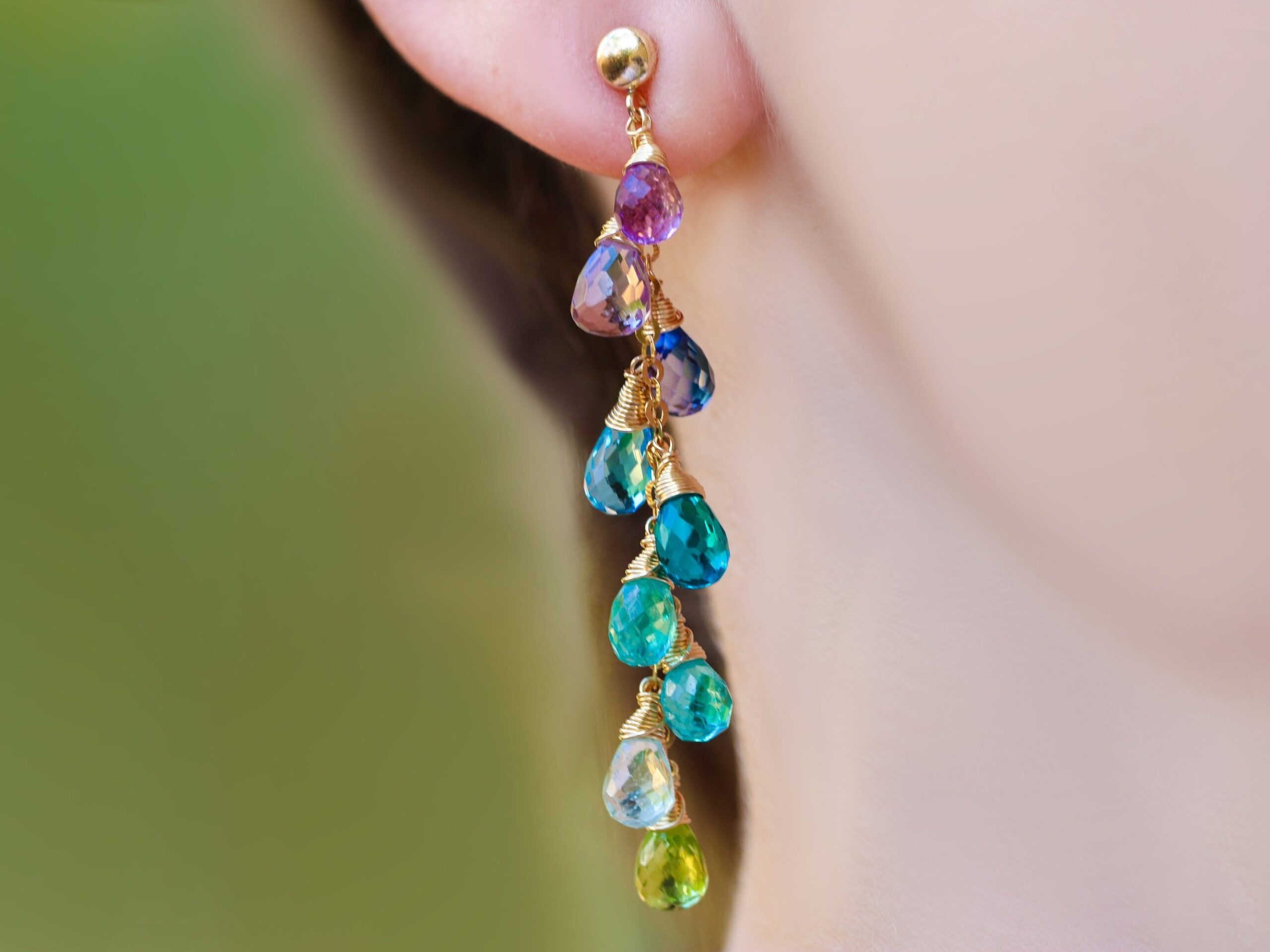 Multi Gemstone Colorful Rainbow Earrings Wire Wrapped in Gold Filled