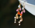 Multi Gemstone Pink Orange Gemstone Earrings Wire Wrapped in Gold Filled