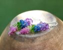 Purple Amethyst, Tanzanite, Kyanite, Peridot and Pink Rubies Gemstone Cluster Earrings