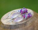 Rose Quartz, Pink Ruby and Amethyst Silver Dangle Earrings