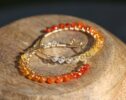 Mexican Fire Opal Wire Wrapped Gemstone Hoop Earrings in Gold Filled