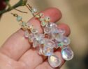 Rainbow Moonstone and Welo Ethiopian Opal Cascade Cluster Earrings, Long Statement Earrings