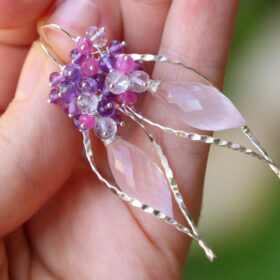 The Princess’s Fantasy Earrings – Rose Quartz, Pink Ruby and Amethyst Silver Dangle Earrings