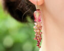Lampwork Flower Gemstone Cascade Earrings